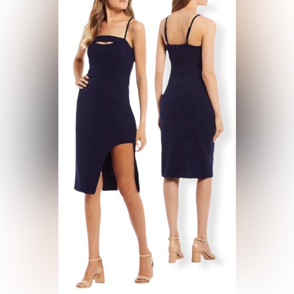 XTRAORDINARY Peekaboo Cut Out Leg Midi Dress Size XS in Midnight (Navy) Blue